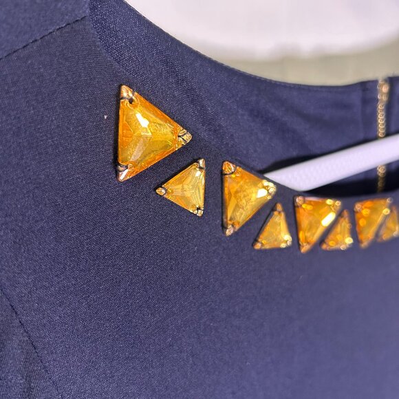 Vince Camuto long-sleeve navy blue shift dress with a jeweled neckline Size 12 - Picture 4 of 9